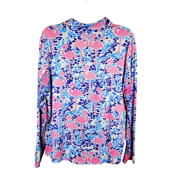 IBKUL Long Sleeve 1/4 Zip Mock Neck Flamingo Print Top Golf Pickleball Size XL - Picture 3 of 10